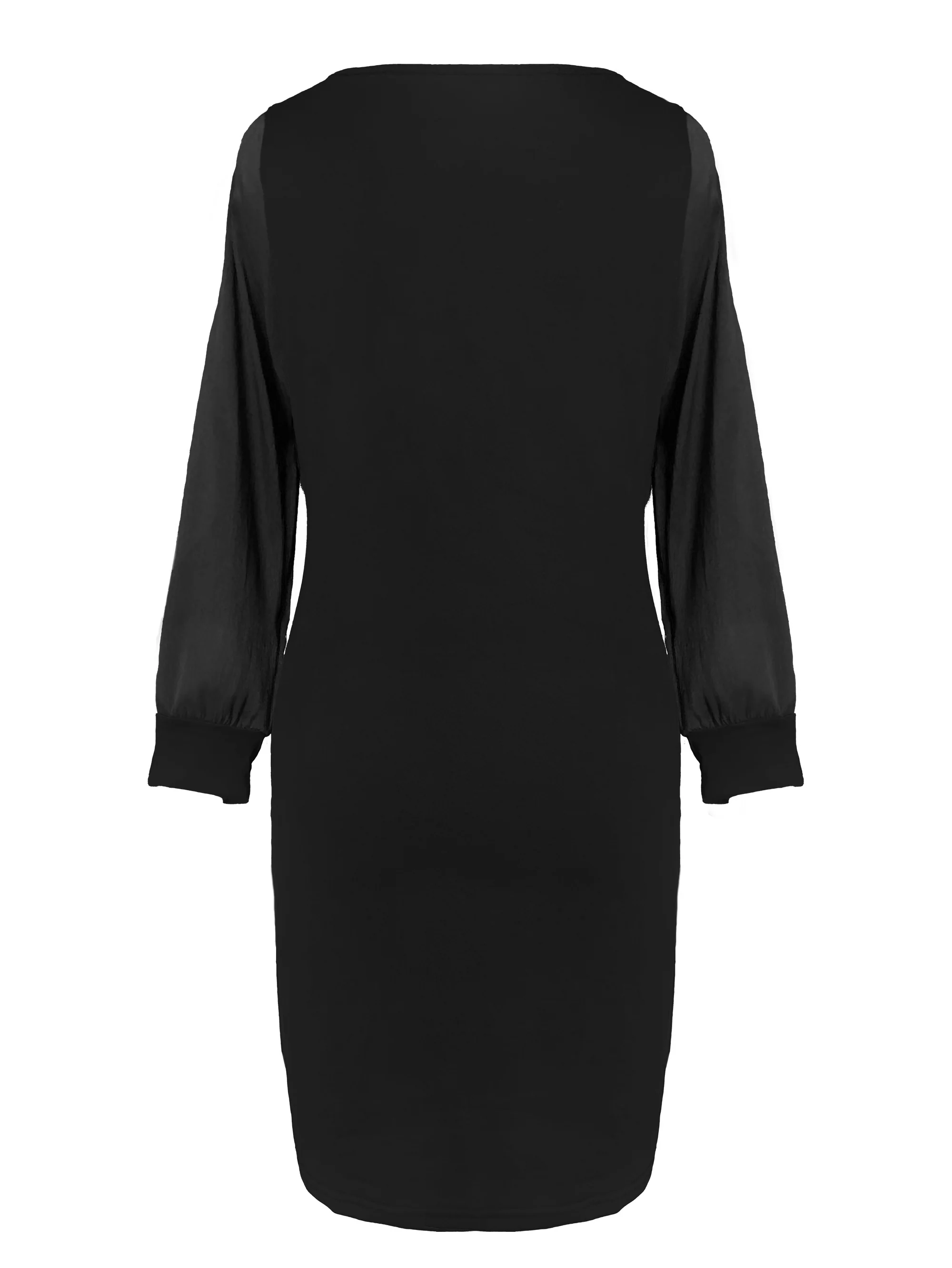 Contrast Mesh Solid Dress, Elegant Boat Neck Long Sleeve Dress, Women's Clothing - Deanwangkt