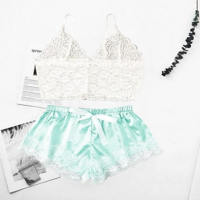 deanwangkt Long sleeve Womens Pajamas Sexy Lace Lingerie Nightwear Underwear Sleepwear 3PC Suit Pajama Sets For Women Pijama Mujer - Deanwangkt