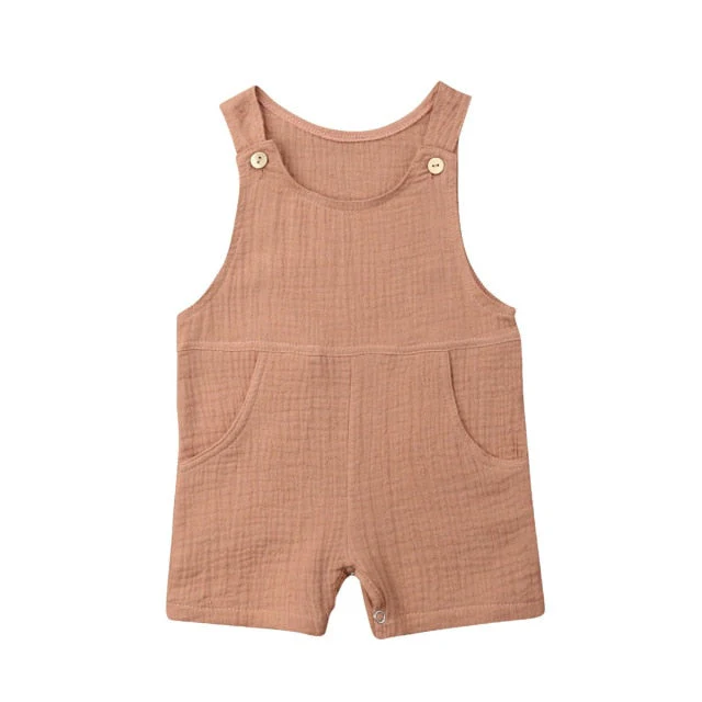 deanwangkt 0-24M Summer Solid Rompers Newborn Infant Baby Girl Boy Outfit Cotton Romper Jumpsuit Bebe Kids Ropa Sleevless Casual Clothes - Deanwangkt