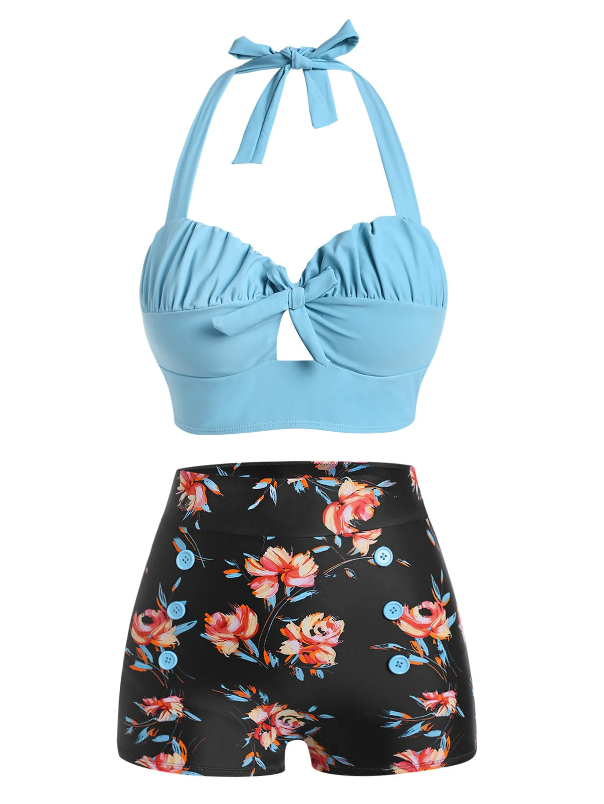 deanwangkt  New Bikini High Waist Sexy Bikini Women Swimwear Halter Floral Ruched Boyshorts Padded Bathing Suit Swimsuit Beach Wear - Deanwangkt