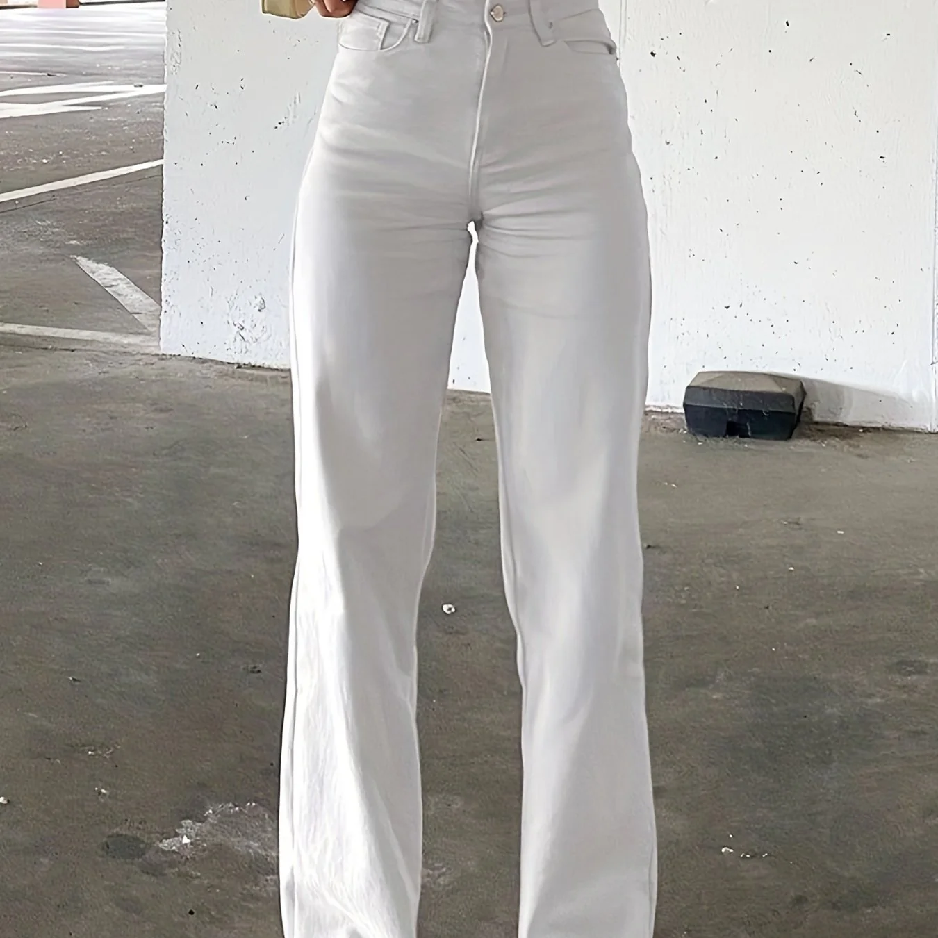 White Loose Fit Straight Jeans, Slash Pockets Non-Stretch Baggy Denim Pants, Women's Denim Jeans & Clothing - Deanwangkt