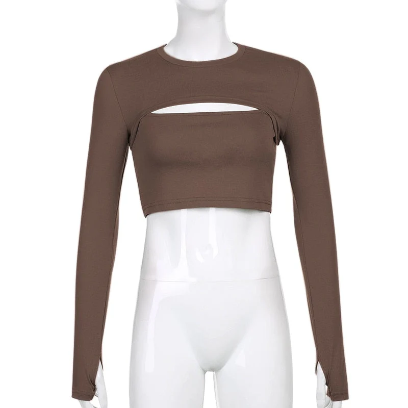 Graduation Gifts Sexy Hollow Out T Shirt and Cami Crop Top Womens Harajuku Long Sleeve Streetwear Basic Women Tight Tees 2 Piece Suit - Deanwangkt