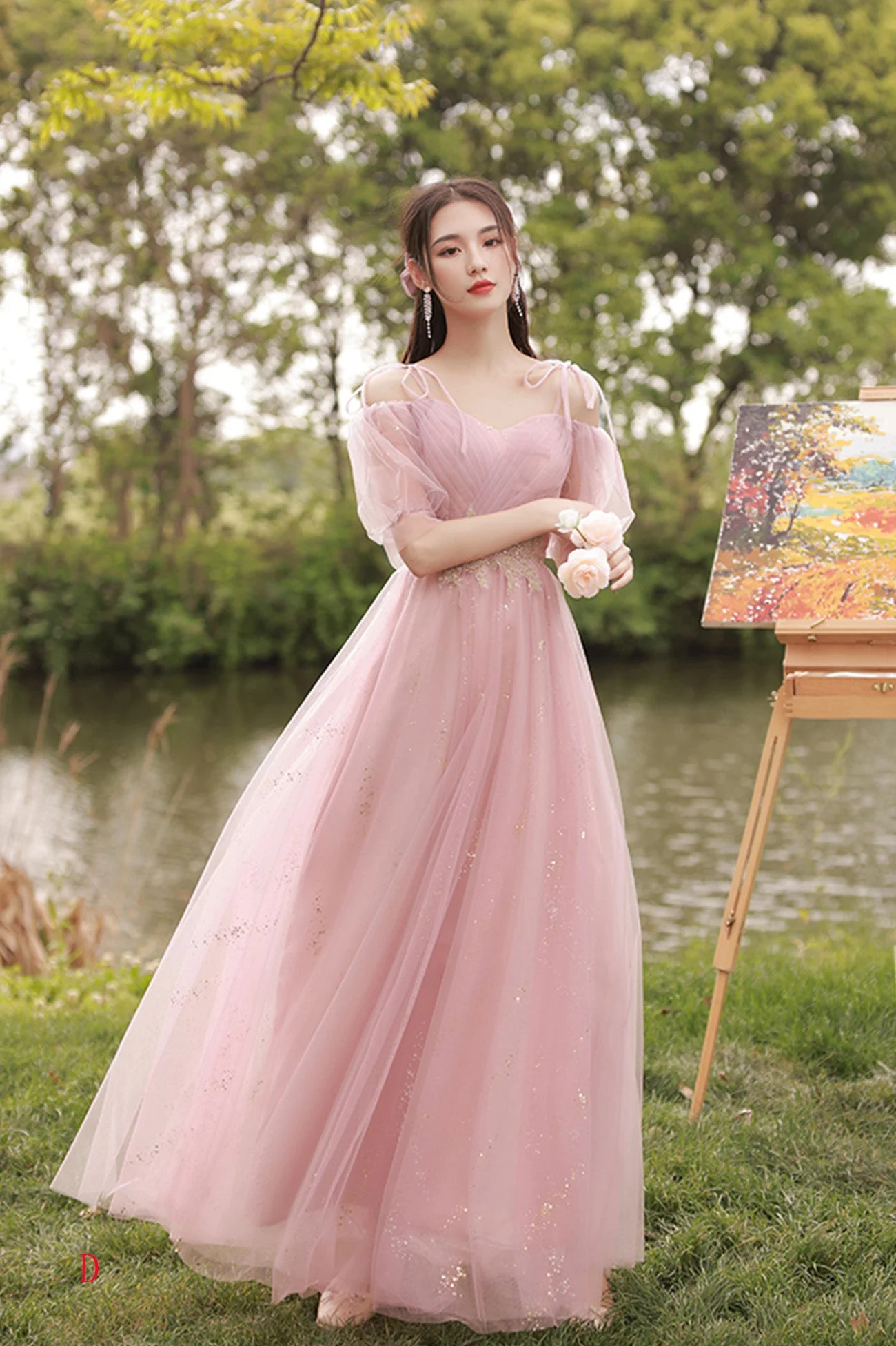 solvbao Pink Tulle Long Prom Dresses, A-Line Bridesmaid Dresses - Deanwangkt