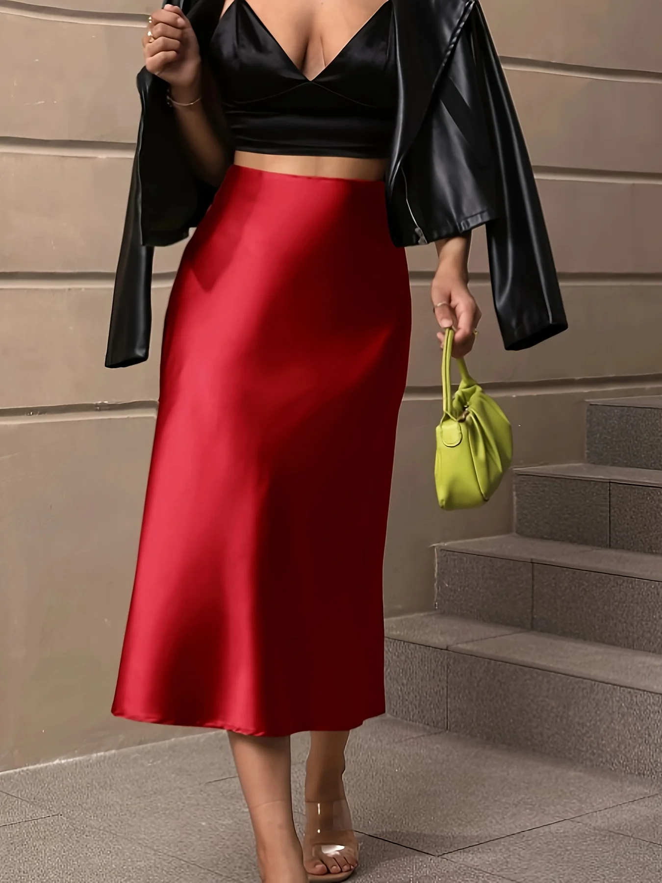 deanwangkt-1 Solid High Waist Bodycon Skirt, Elegant Ruffle Hem Midi Skirt, Women's Clothing - Deanwangkt