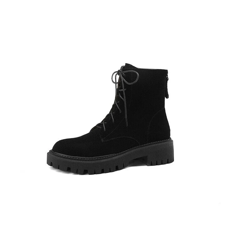 deanwangkt Autumn Boots     Autumn Women Boots Cow Suede Leather Boots Women Round Toe Chunky Heel Boots Winter Short Boots Casual Platform Shoes for Women - Deanwangkt