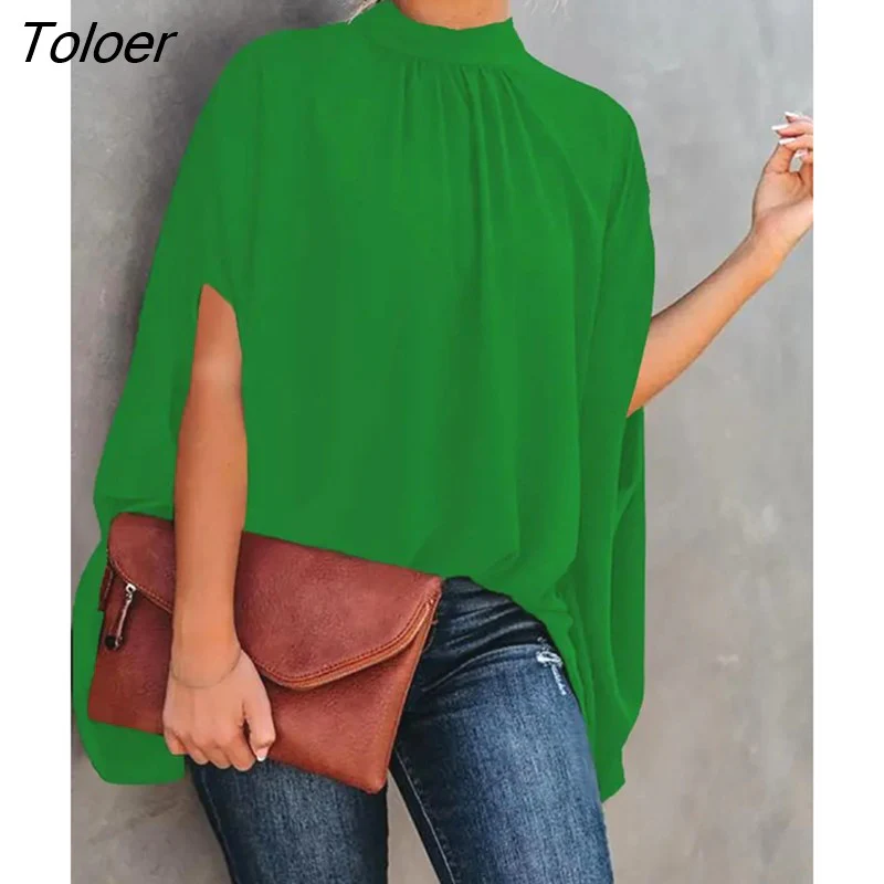 deanwangkt Loose Women's Blouse Fashion Batwing Sleeve Print O-neck Shirts Top  Spring Summer Office Lady Blouses Elegant Tops - Deanwangkt