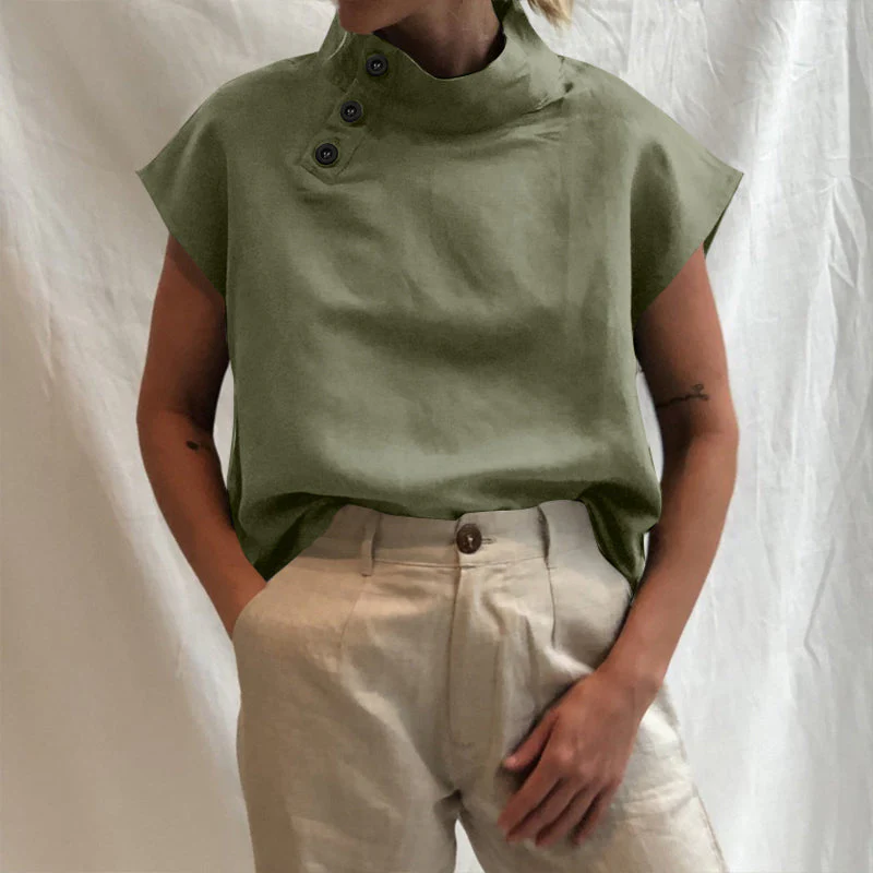 deanwangkt Fashion Women Blusas Cotton Linen  Summer Short Sleeve Blouses Oversized White Shirts Casual Loose Solid Tunic Tops - Deanwangkt