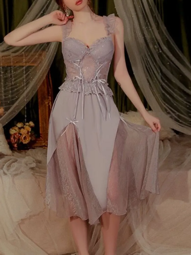 Joskka  Summer Lace Strap Midi Dress Women Sleeveless French Elegant Even Party Dress Casual Korean Fashion Dress Woman Chic - Deanwangkt