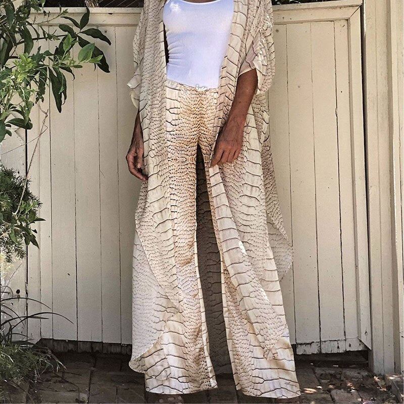 deanwangkt Sunforyou Chiffon Beach Cover up Print Tiger Striped Kaftan Tunic Swimsuit Cover up Plus Size Pareo Pants Beach Kimono Beachwear - Deanwangkt