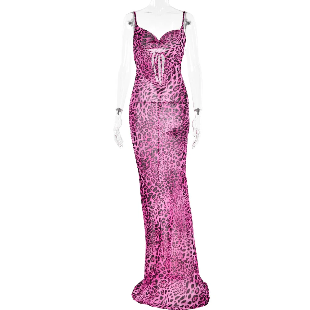 deanwangkt Leopard Print V-Neck Sexy Bodycon Long Dress Women Lace Up Backless Summer Dresses Female Straps Party Beach Vestidos - Deanwangkt