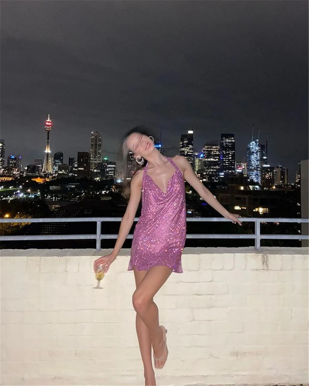 deanwangkt  Rhinestone Mini Party Dresses Women Backless Pink Sexy Dress Halter Night Club Glitter Sequin Dress Vestidos Christmas - Deanwangkt