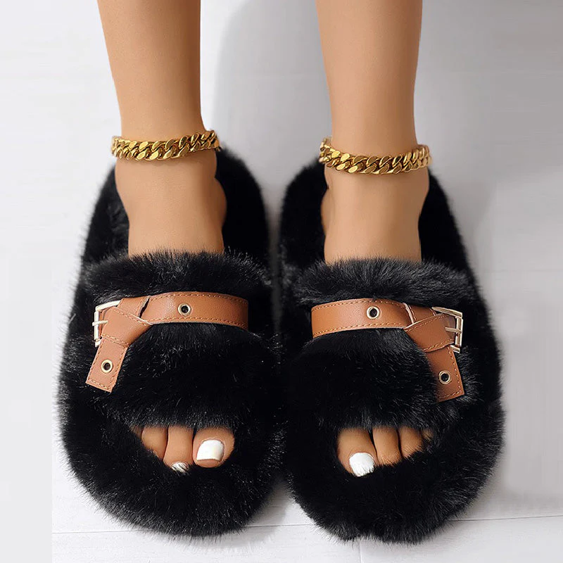 deanwangkt - Pure Black Casual Living Patchwork Contrast Round Keep Warm Comfortable Shoes - Deanwangkt