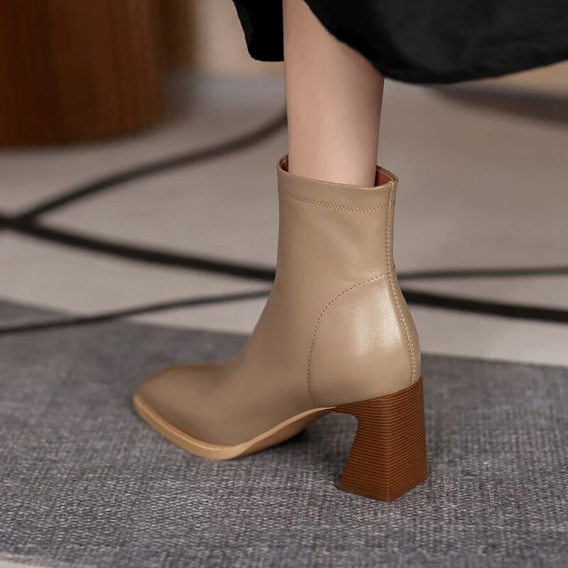 deanwangkt Ankle Boots for Women Square Toe Fashion Shoes Autumn Winter Short Boots Zipper Square Heels Comfortable Lady Shoes - Deanwangkt