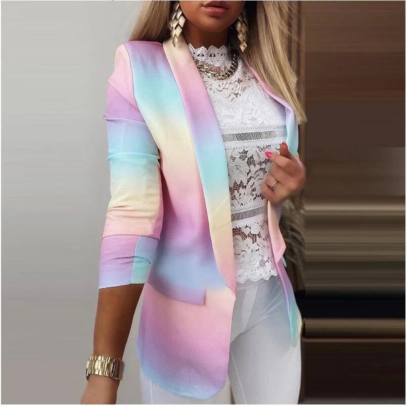deanwangkt Office Ladies Autumn Simple Solid Blazer Coats Elegant Turn-Down Collar Cardigan Outerwear Suit Casual Long Sleeve Women Jackets - Deanwangkt