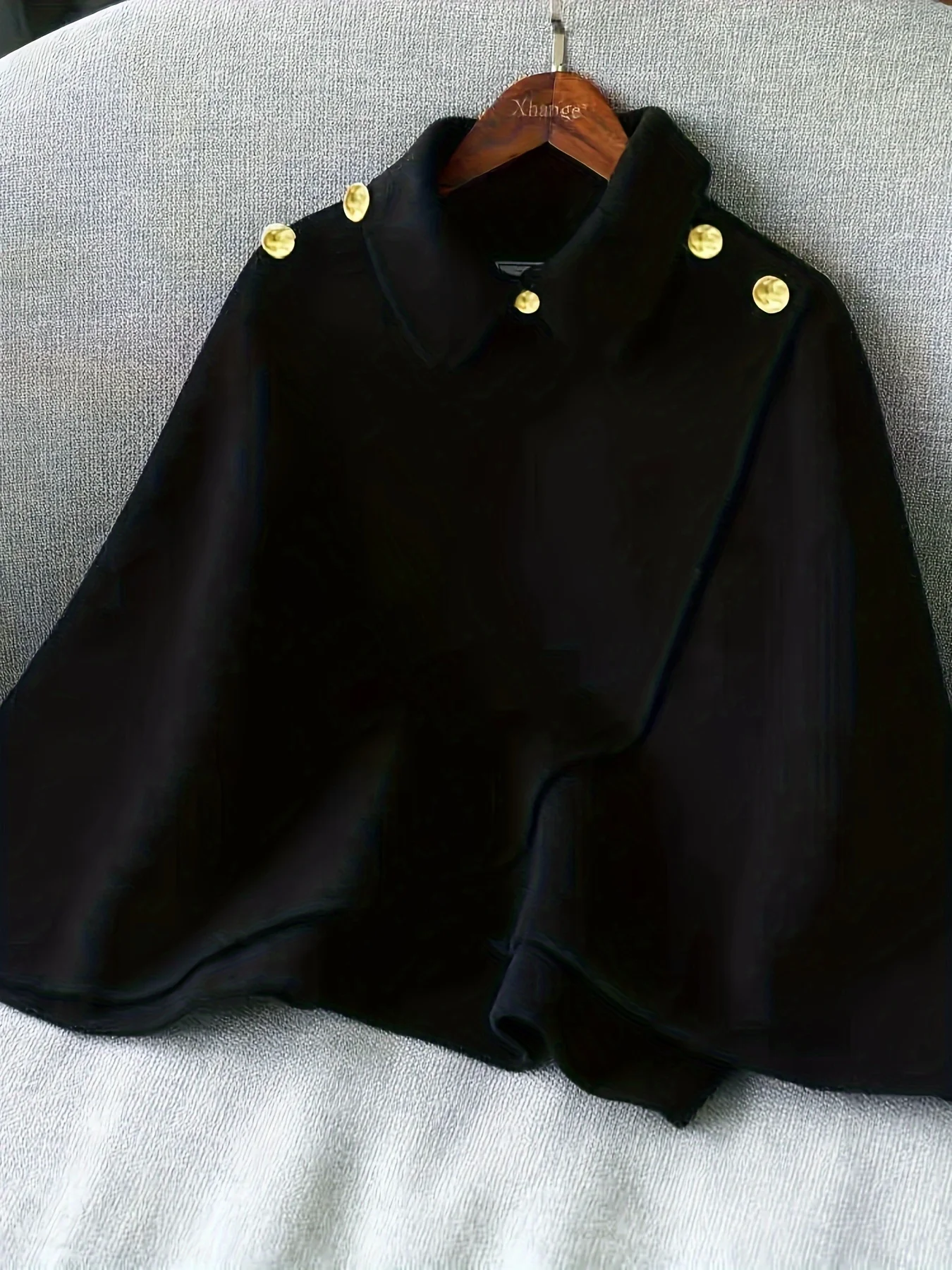 deanwangkt-1  Solid Collared Cape Tops, Casual Asymmetrical Outerwear, Women's Clothing - Deanwangkt