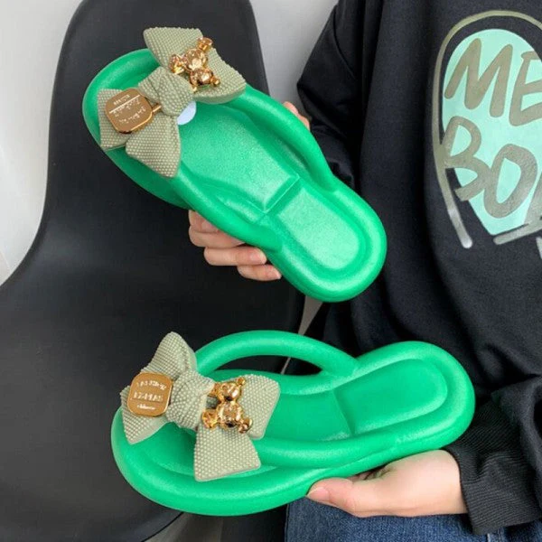 deanwangkt - Green Casual Living Patchwork With Bow Round Comfortable Shoes - Deanwangkt