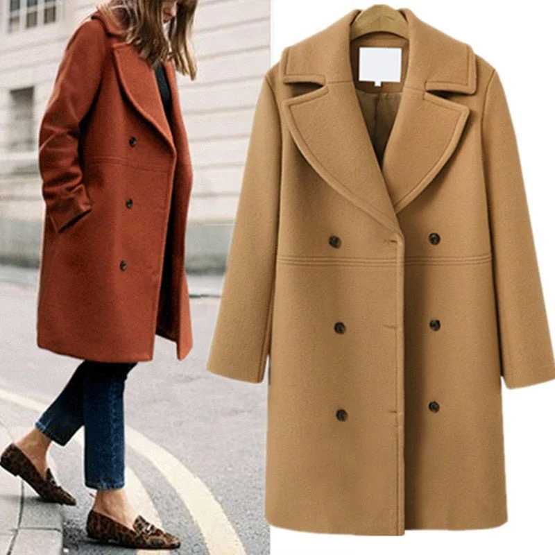 deanwangkt Elegant Double Breasted Long Ladies Coat Oversized Outwear  Winter Women Wool Coats Casual Effects Jackets Woolen Overcoat - Deanwangkt