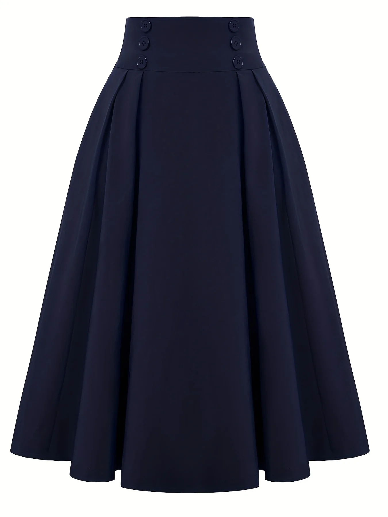 deanwangkt Versatile Solid Pleated Skirts, Elegant Button Front High Waist Skirts, Women's Clothing - Deanwangkt