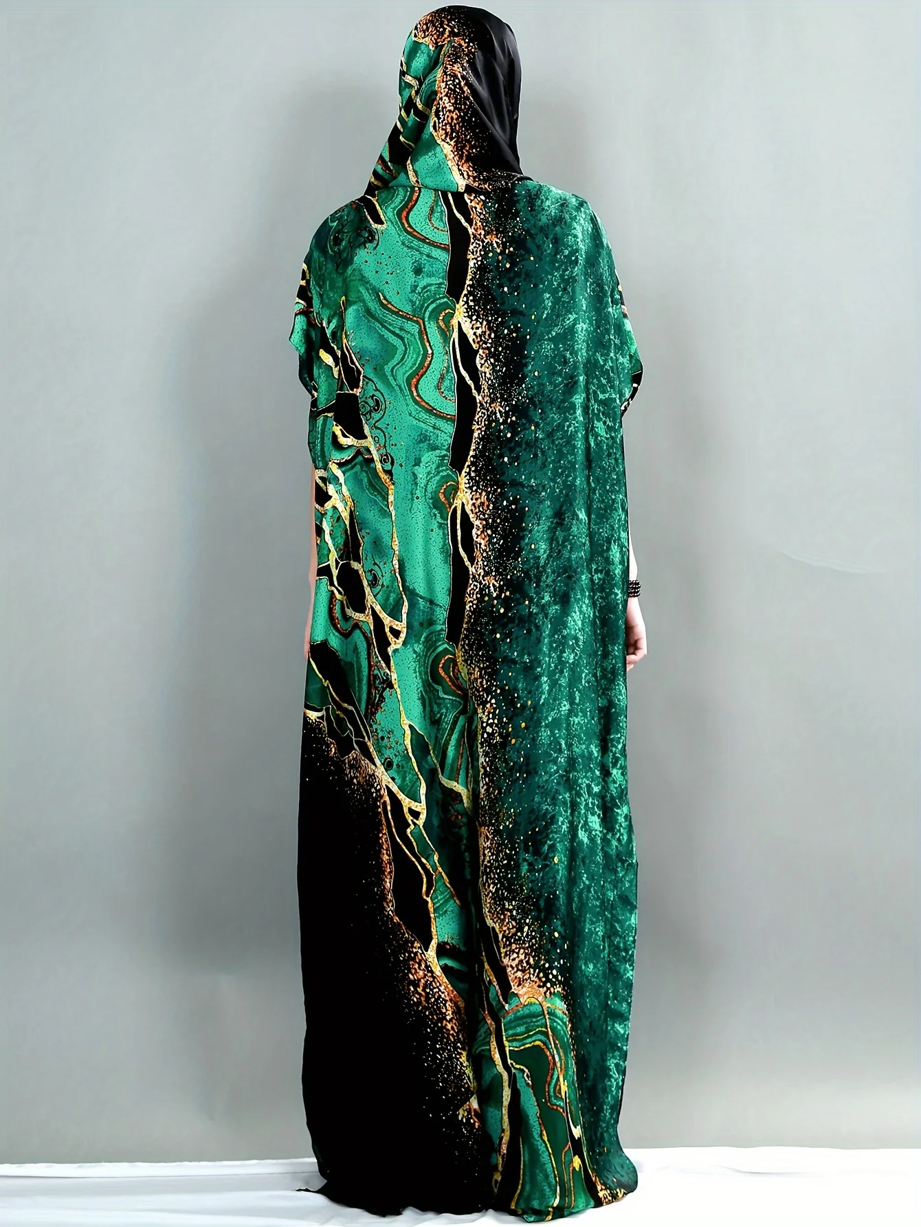 Graphic Print Crew Neck Kaftan Abaya, Modest Batwing Sleeve Maxi Dress, Women's Clothing - Deanwangkt