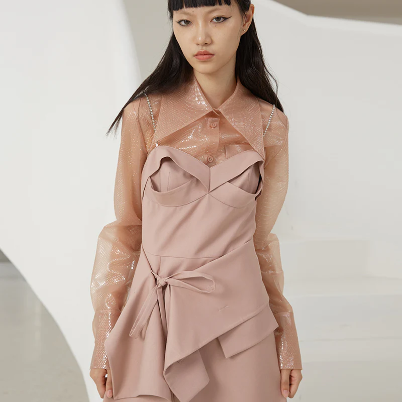 deanwangkt Patchwork Casual Loose Solid Blouse Female Lapel Long Sleeve PU Shirts For Women Autumn Style  New Clothes - Deanwangkt