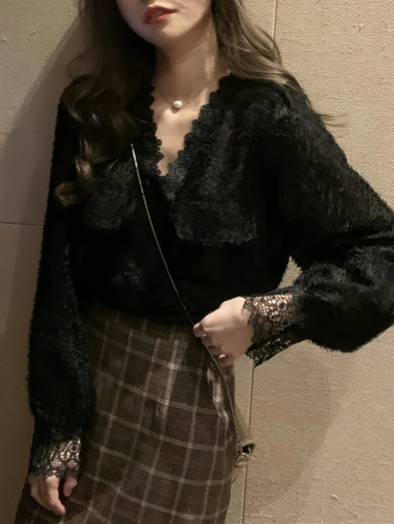 deanwangkt  Contrast Lace V Neck Blouse, Casual Long Sleeve Blouse For Spring & Fall, Women's Clothing - Deanwangkt