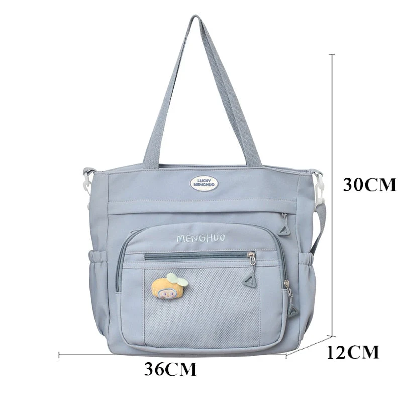 BACK TO SCHOOL   Fashion Women Bag for College Cute Casual Waterproof Girls Bookbag Make Up Bag Kawaii Sweet Shoulder Schoolbag Black - Deanwangkt