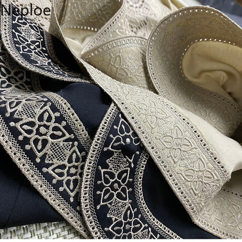 deanwangkt Blouses Womens Clothes Tops Vintage Blusas De Mujer Stand Collar Embroidery Blouse Korean Fashion Long Sleeve Shirt - Deanwangkt