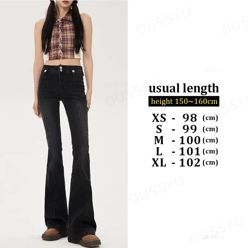 deanwangkt Flared Jeans Woman Vintage High Waist Women Slim Stretch Denim Tight Pant Korean Street Style Casual Trousers Plus Length - Deanwangkt