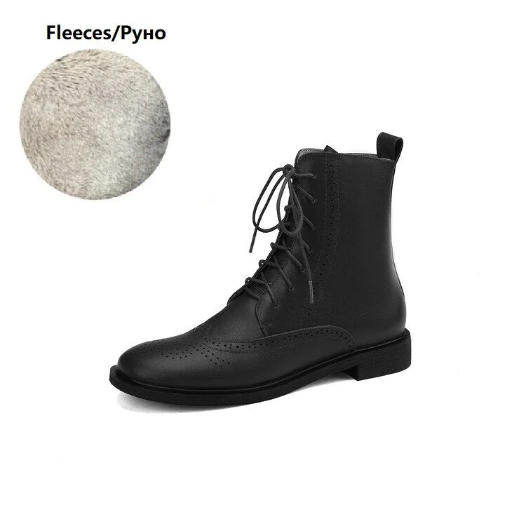 deanwangkt  fashion inspo    NEW Fall Shoes Women Round Toe Low Heel Shoes Winter Solid Genuine Leather Boots Women Hollow Brogues Ankle Boots Chelsea Boots - Deanwangkt
