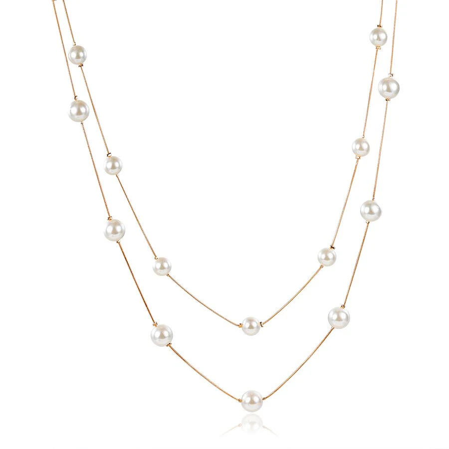 DEANWANGKT 4 Colos Red Simulated Pearl Necklace Women Long Chain Multilayer Choker Necklace Jewelry Trendy Sweater Accessories - Deanwangkt