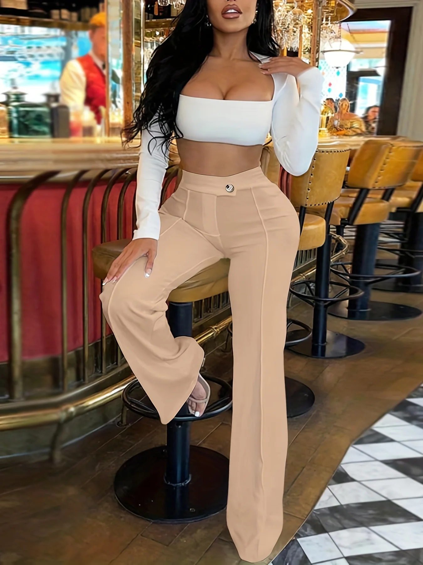 deanwangkt-1  Solid Wide Leg Pants, Casual Every Day Pants, Women's Clothing - Deanwangkt