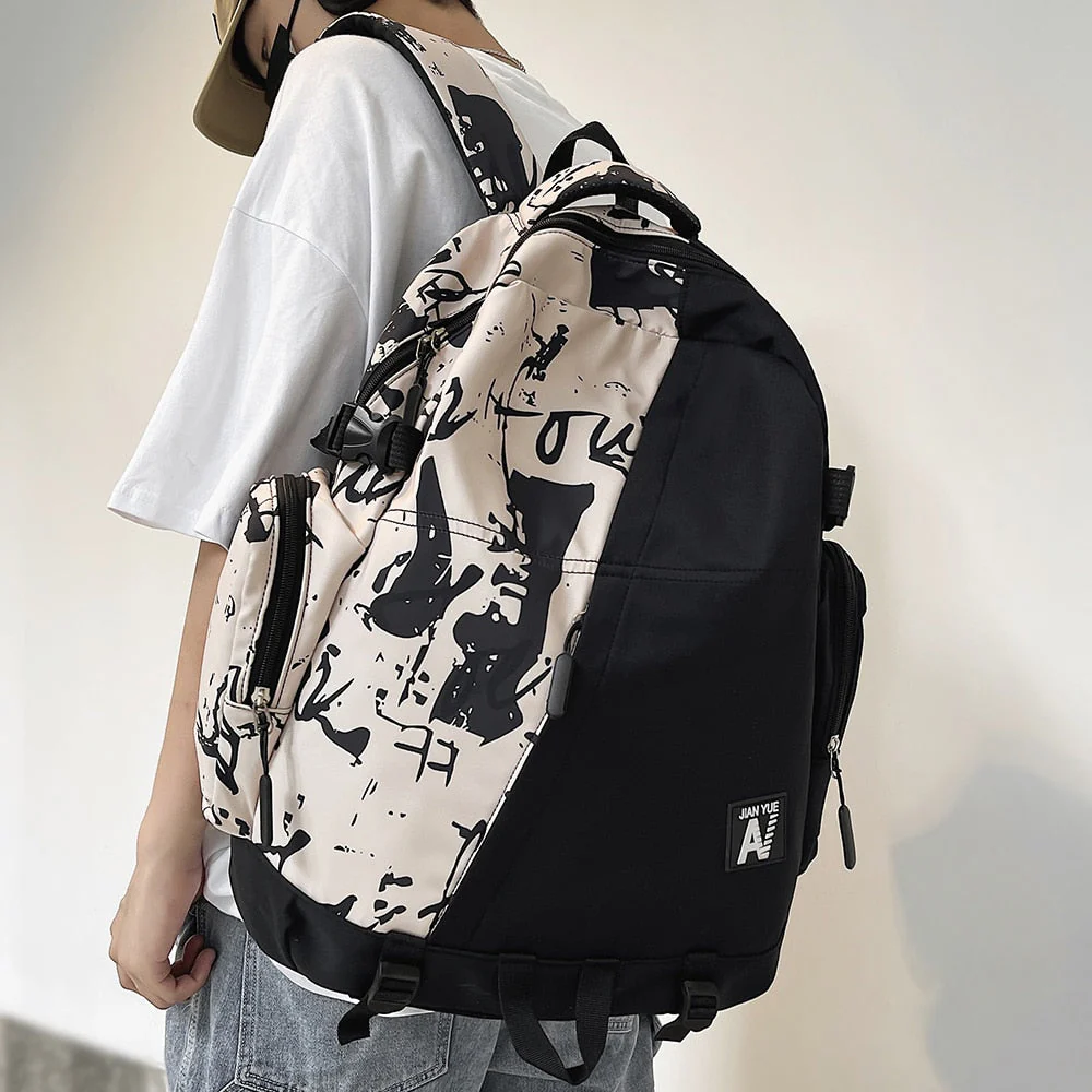 deanwangkt High Capacity Men Graffiti Backpack Camouflage Laptop Book Boy School Bag Female Fashion Women Cool Student Backpack Male Travel - Deanwangkt