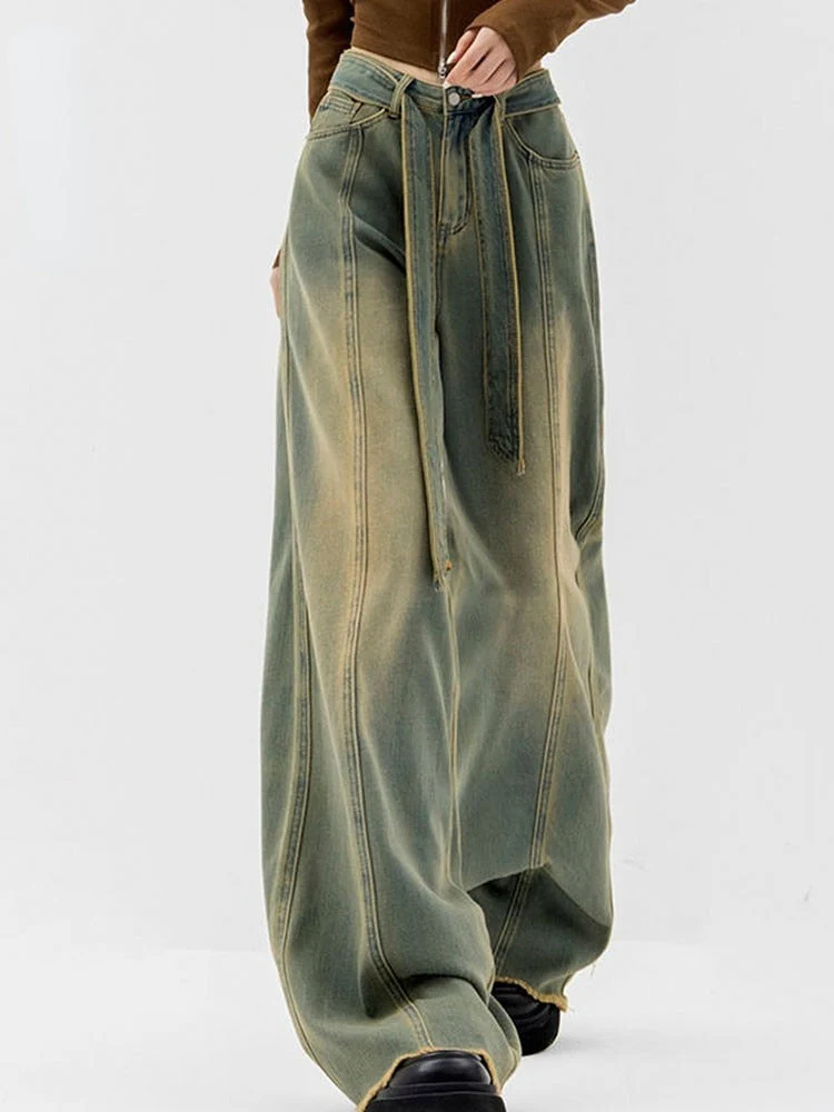 deanwangkt Y2K Women Vintage Streetwear Korean Baggy Cargo Jeans Retro Straight Parachute Pants Denim Trousers Fairy Grunge Alt Clothes - Deanwangkt