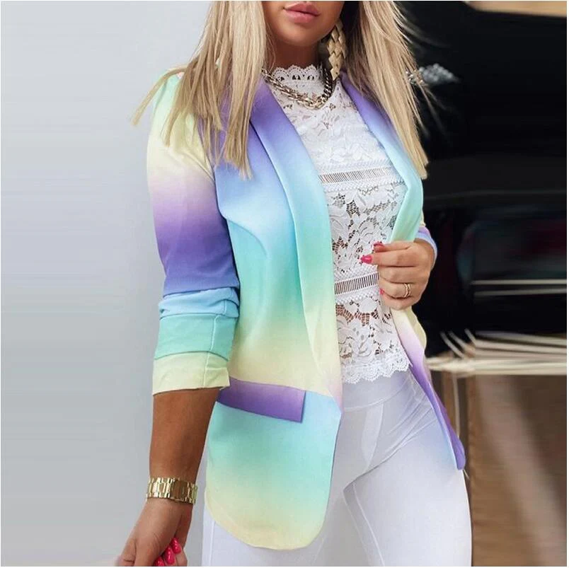 deanwangkt Office Ladies Autumn Simple Solid Blazer Coats Elegant Turn-Down Collar Cardigan Outerwear Suit Casual Long Sleeve Women Jackets - Deanwangkt