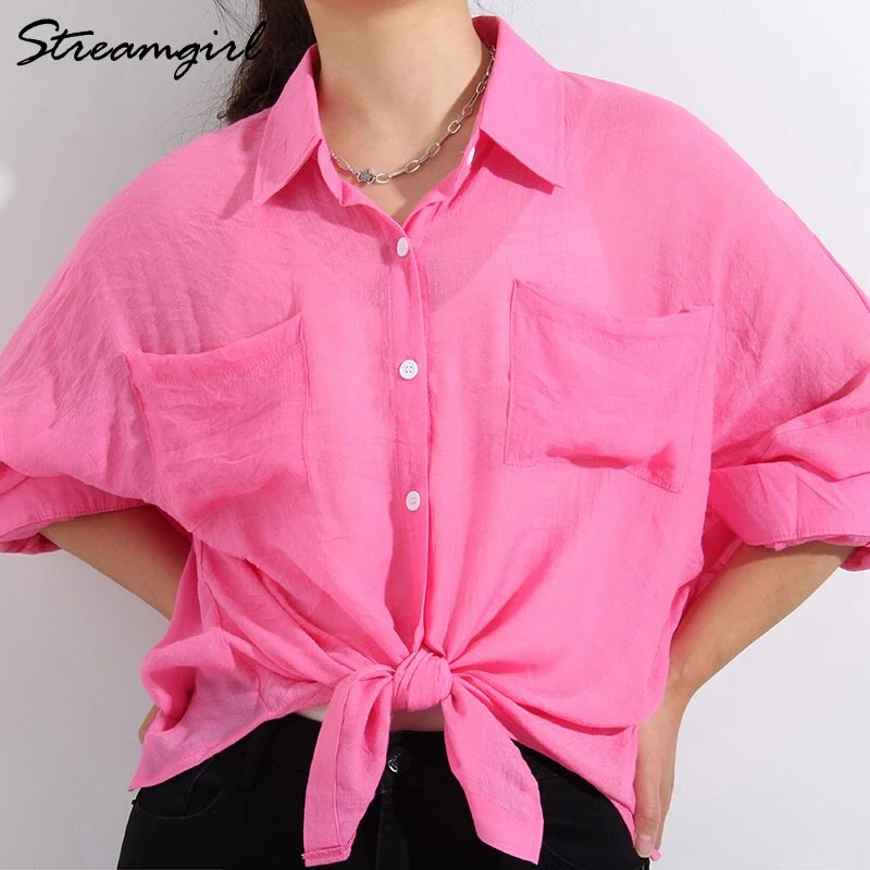 deanwangkt Beach Oversized Shirt Women Summer  Bat Sleeve Top Transparent Blouses Summer Covers Shirts For Women Beach Tops - Deanwangkt