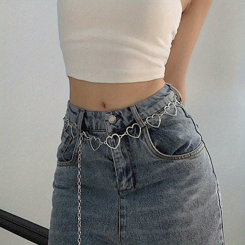 deanwangkt Hollow Metal Heart Chain Belt Women Silvery Waist  Decoration Dress Skirt Jeans Chain Tassel Chains - Deanwangkt