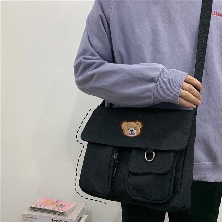 deanwangkt New Japanese High School Girls Canvas Bag Simple Large Capacity Crossbody Bags Women Multi-pockets Shoulder Bag Satchels Bolsos - Deanwangkt