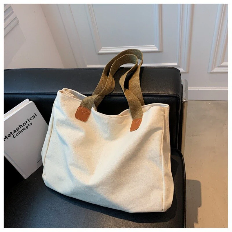 deanwangkt New Big Tote Bag Women Casual Pure Color Canvas Bag For Women Simple Lady Handbags Shoulder Bag Shopping Bag Bolsa Feminina - Deanwangkt