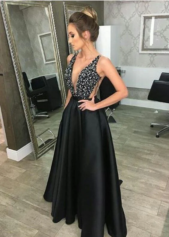 DEANWANGKT Deep V-Neck Sequined Evening Robe Dress Fashion Elegant Backless Black Long Sweep Train For Women Cocktail Prom Dress - Deanwangkt