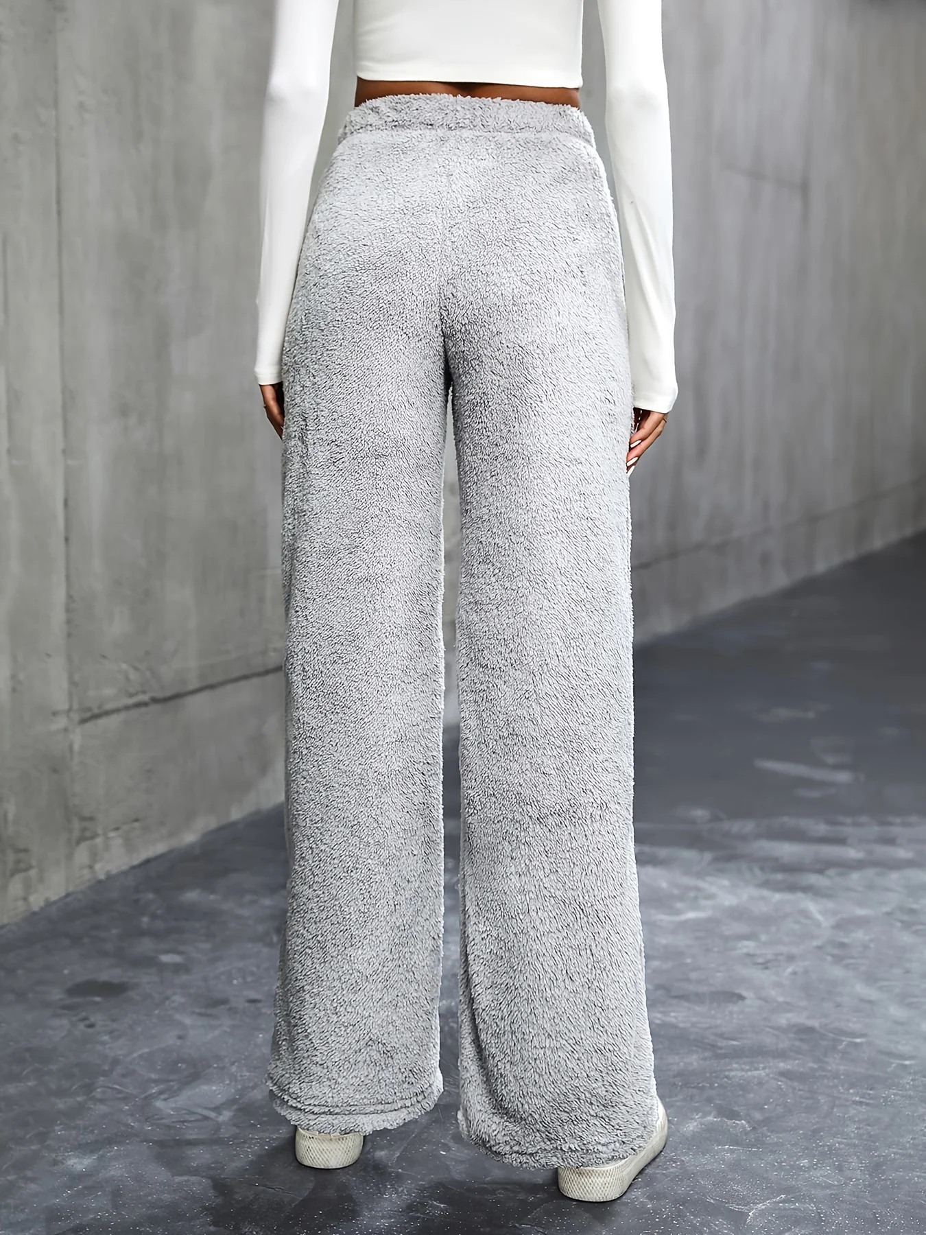 deanwangkt-1 Solid Plush Straight Leg Pants, Casual High Waist Pants, Women's Clothing - Deanwangkt