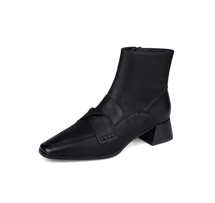 deanwangkt  fashion inspo   NEW Autumn Shoes Women Square Toe High Heels Geunine Leather Boots Chunky Heel Ankle Boots for Women Mature Pleated Modern Boots - Deanwangkt