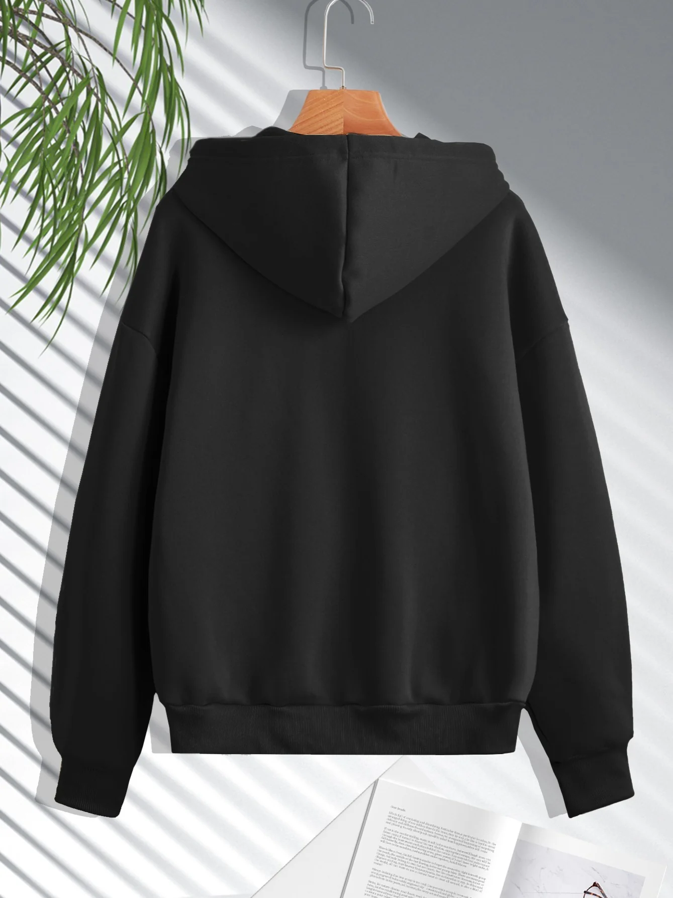 Women's Zip Up Casual Hoodie Solid Sweatshirt, Fashion Fall Long Sleeve Drawstring Hoodie - Deanwangkt