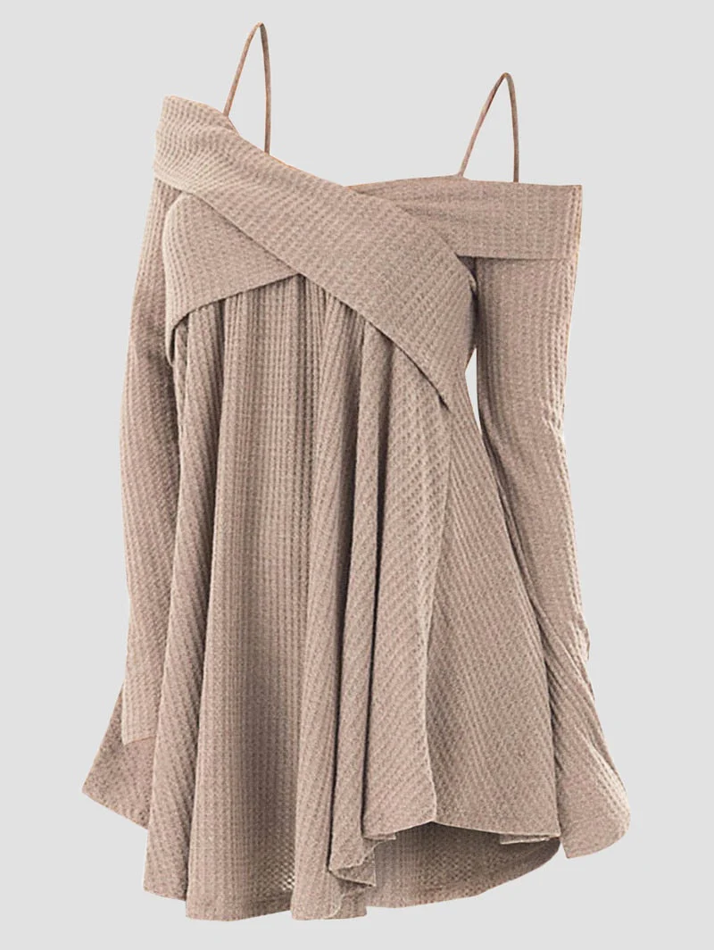 deanwangkt   Plus Size Cold Shoulder Crisscross Tunic Sweater Casual Ladies Tops Women Sweaters Female Long Sleeve Pullover Jumpers - Deanwangkt
