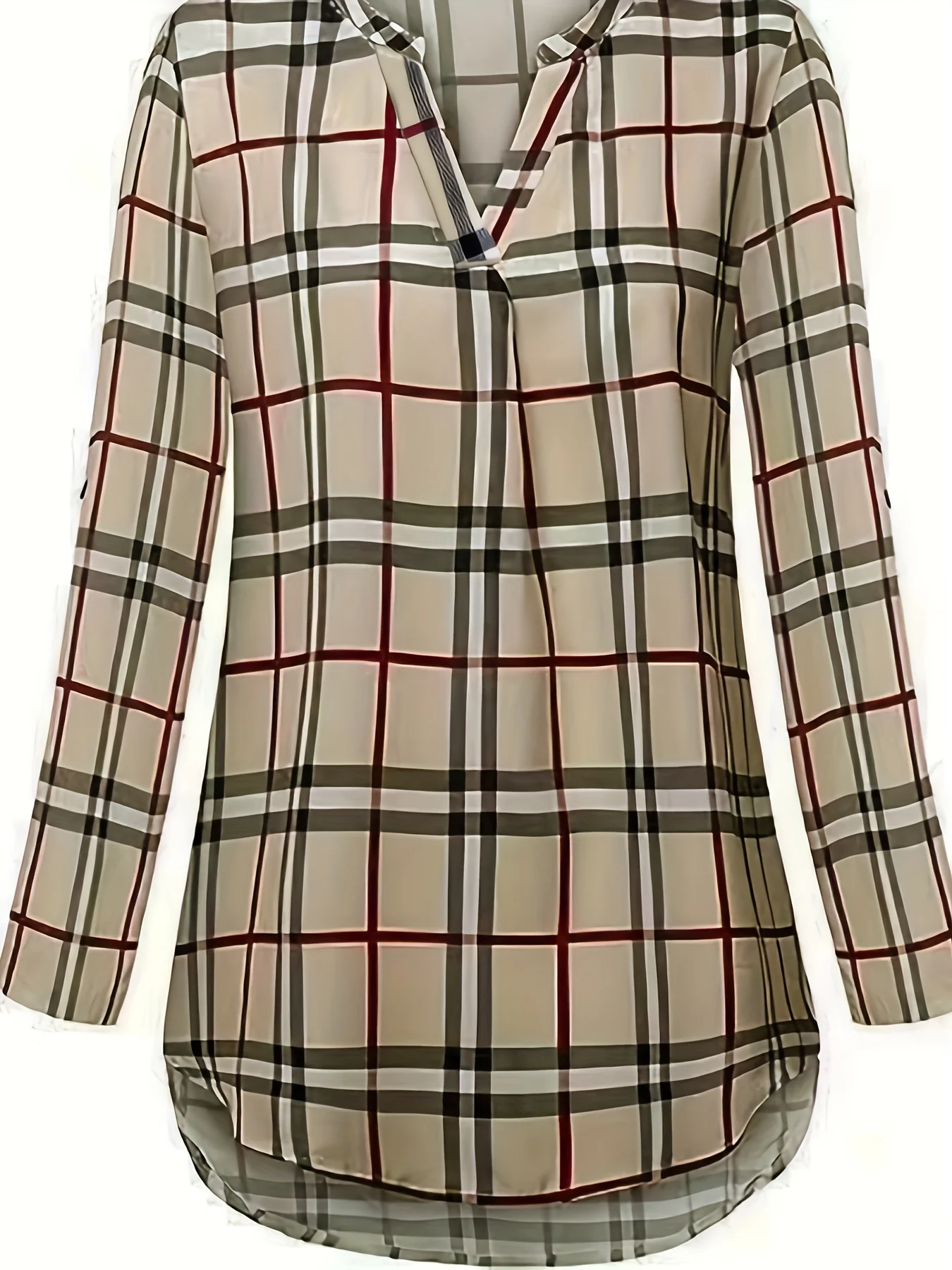 Plaid Print Notch Neck Blouse, Casual Long Sleeve Blouse For Spring & Fall, Women's Clothing - Deanwangkt