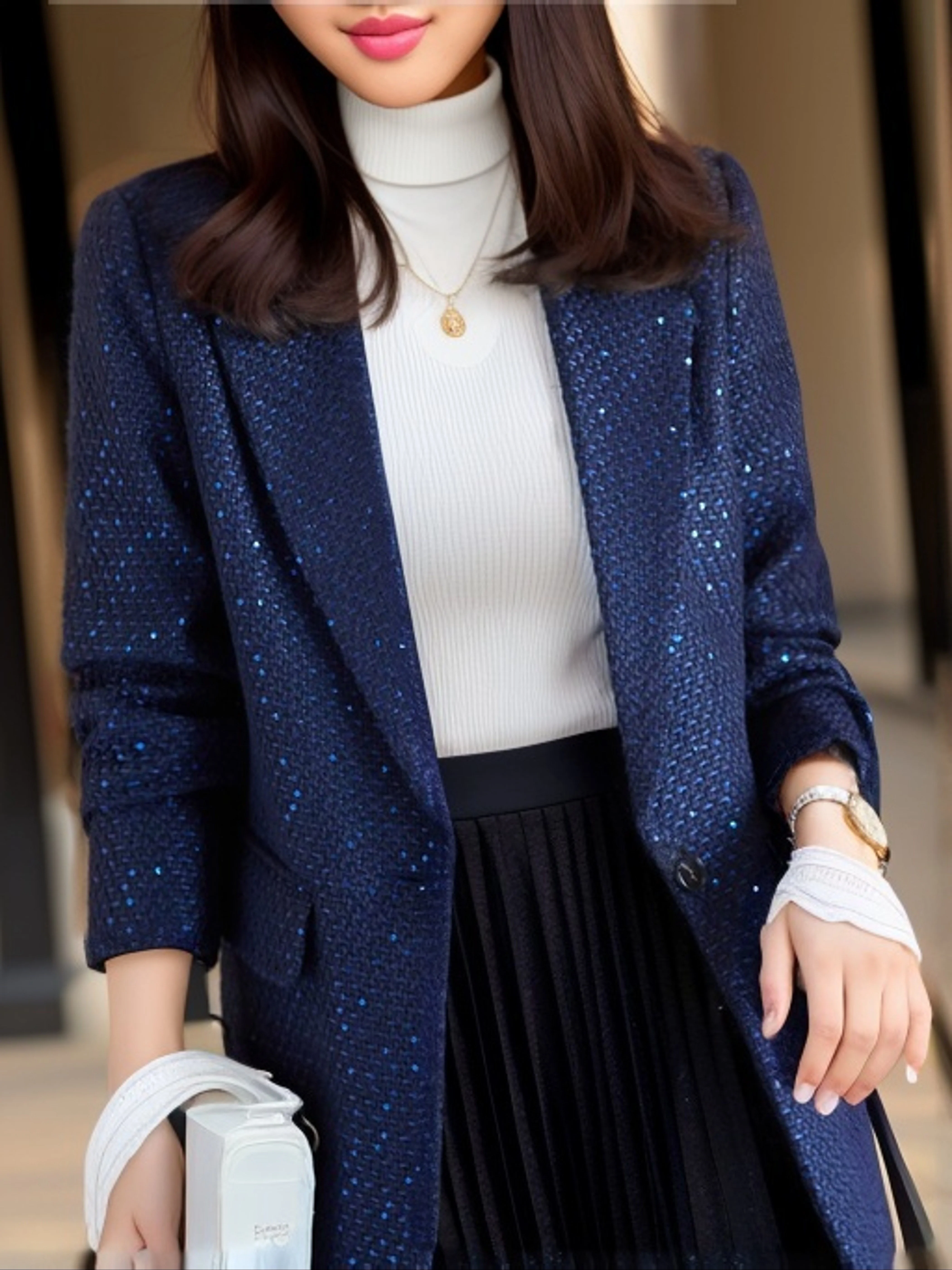 deanwangkt-1 Solid Button Front Slim Blazer, Casual Long Sleeve Lapel Blazer For Office, Women's Clothing - Deanwangkt