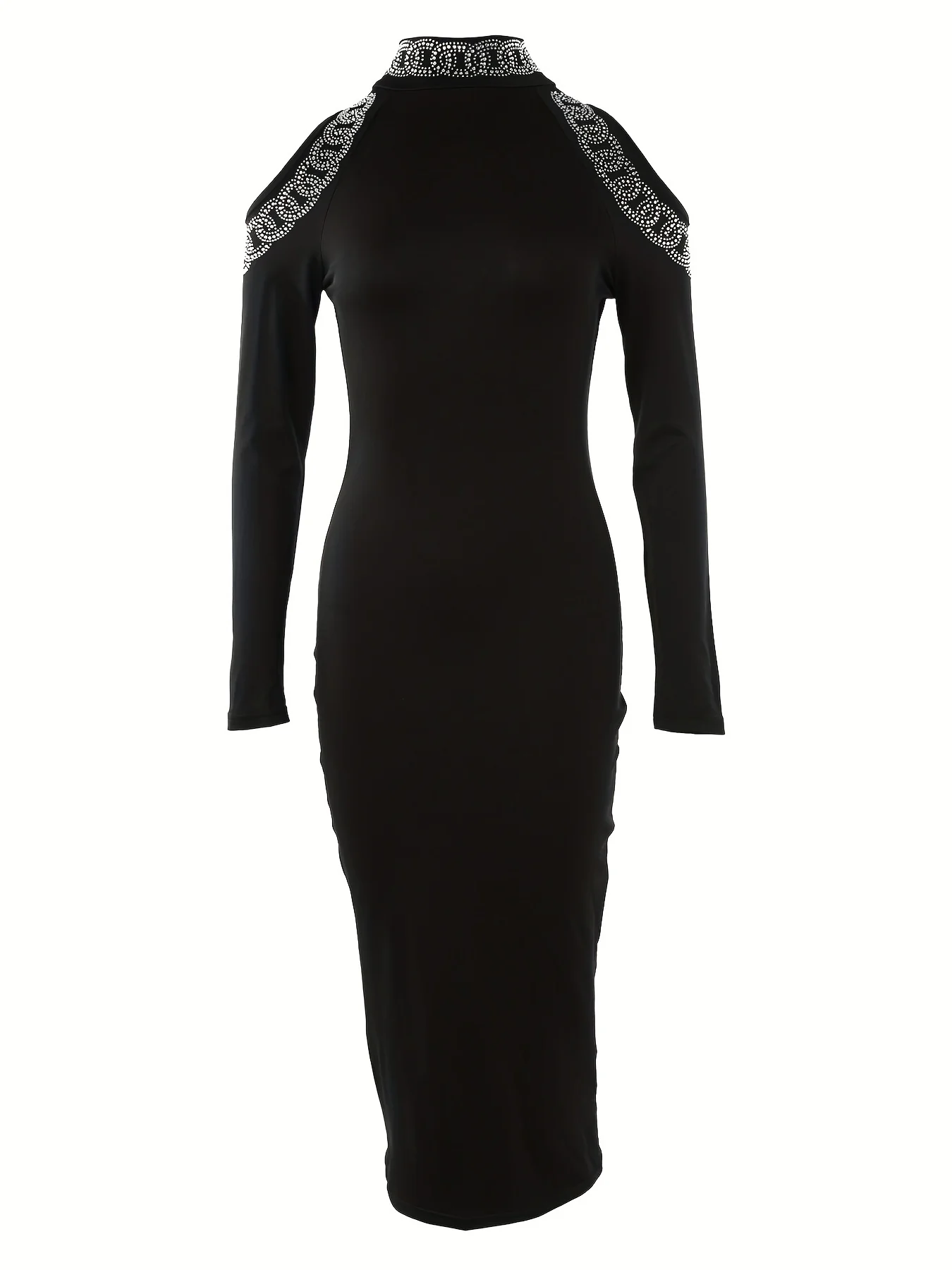 Cold Shoulder High Neck Dress, Elegant Long Sleeve Bodycon Party Dress, Women's Clothing - Deanwangkt