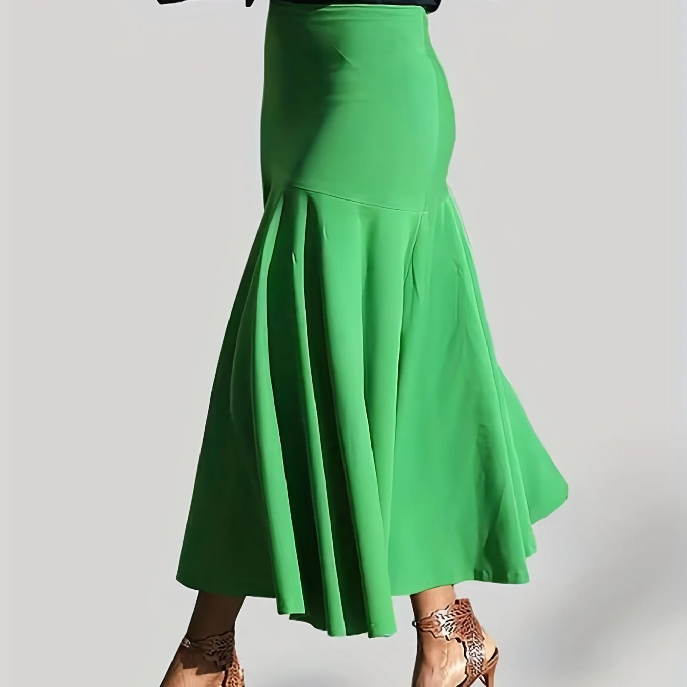 deanwangkt Plus Size Party Skirt, Women's Plus Solid High Rise Non-stretch Maxi Mermaid Skirt - Deanwangkt