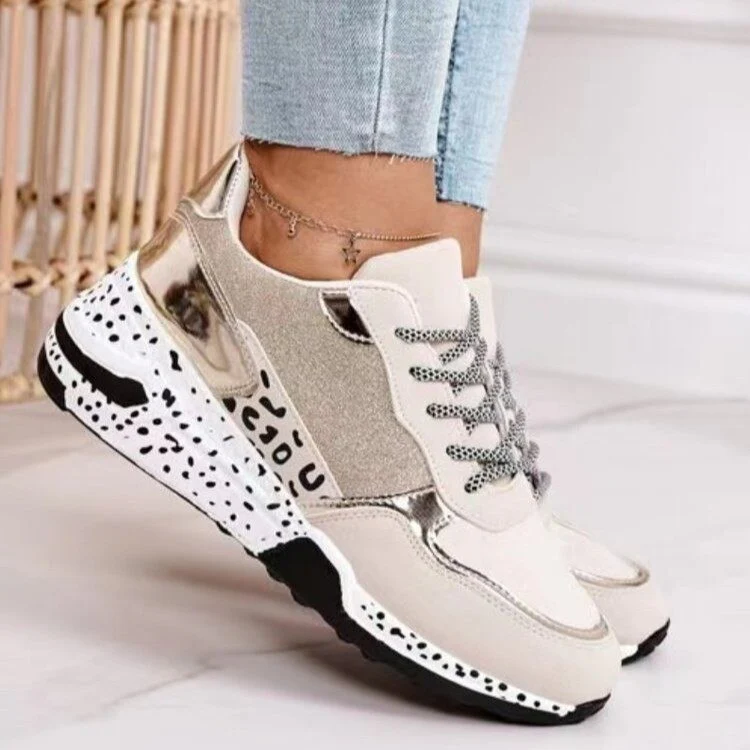 deanwangkt Women Sneakers  Leopard Print Lace-Up Women's Vulcanize Shoes Platform Sports Ladies Sneakers Breathable Plus Women Shoes - Deanwangkt