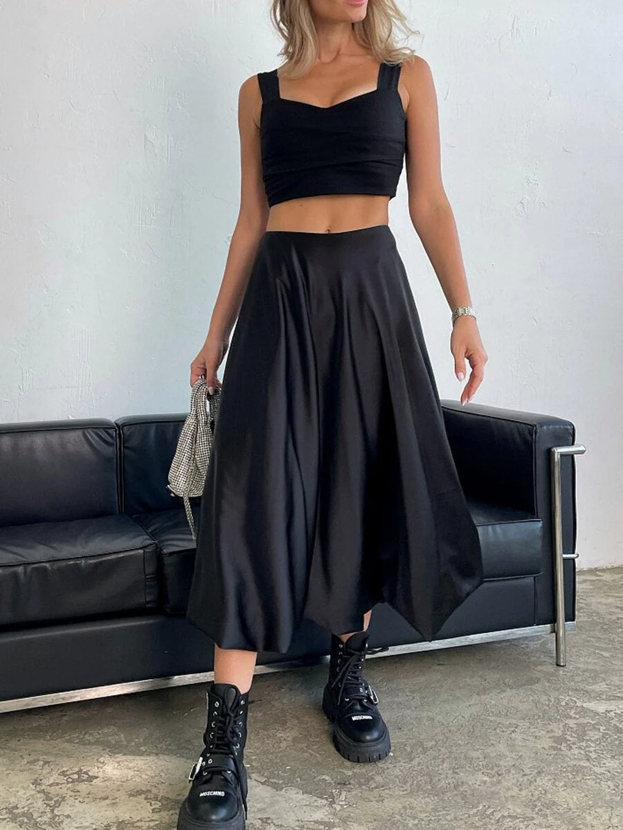 Joskka High Waist Skirt Women  Spring Elegant Fashion Solid Tutu Skirts Femme Retro Simple New Fall Dress - Deanwangkt