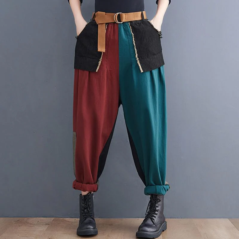 deanwangkt Women High Waist Casual Boyfriend Jeans New  Autumn Vintage Style Streetwear Patchwork Color Female Denim Harem Pants - Deanwangkt